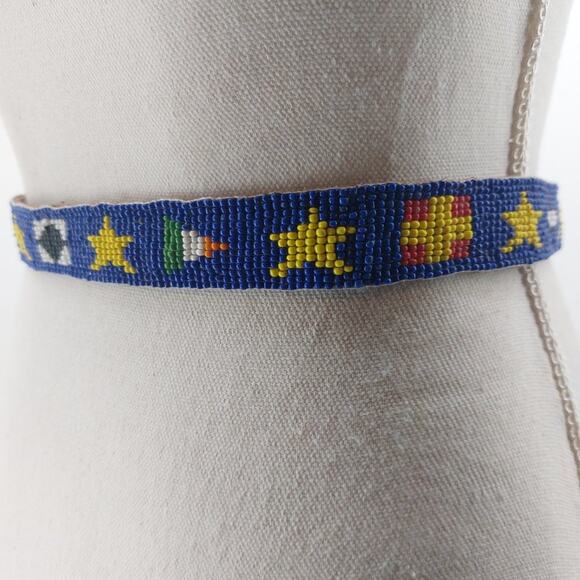 CDE Belt Size 28 Women Leather Tips Hand Beaded Star Flags - Picture 10 of 13